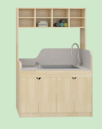 ZTX-TY056 Kids Wash Station – Rubberwood Classroom Sink Table, 1236×650×1848mm