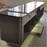 Custom Stainless Steel Retail Checkout Counter with Glass Top and Storage Cabinets