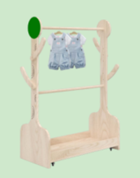 ZTX-TY026 Mobile Dress-Up Rack with Wheels – Rubberwood Kids Clothing Organizer, 800×400×1200mm